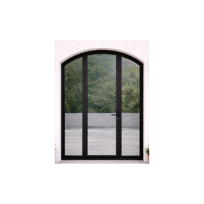 Porte d'Entrée Cintrée 1 Vantail et 2 Fixes Latéraux Aluminium