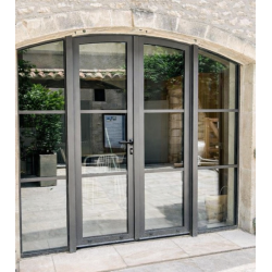 Porte d'Entrée Cintrée 2 Vantaux et 2 Fixes Latéraux Aluminium