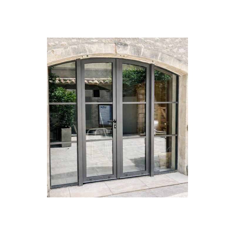 Porte d'Entrée Cintrée 2 Vantaux et 2 Fixes Latéraux Aluminium
