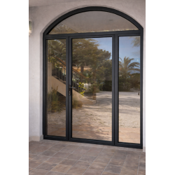 Porte d'Entrée Cintrée 1 Vantail, 2 Fixes Latéraux et Imposte Fixe Aluminium