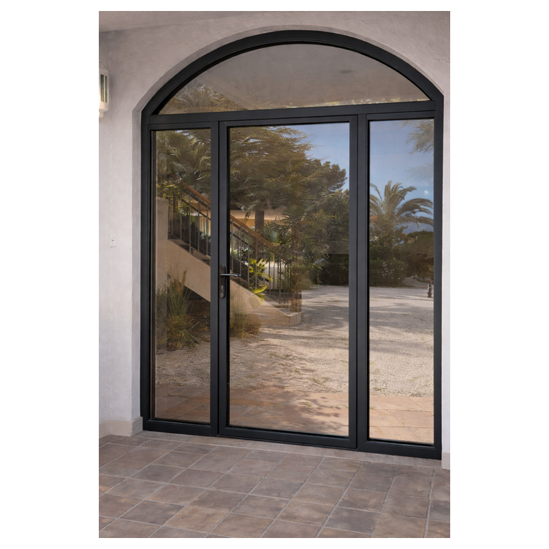 Porte d'Entrée Cintrée 1 Vantail, 2 Fixes Latéraux et Imposte Fixe Aluminium