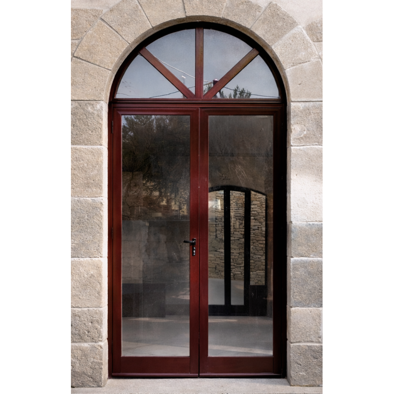 Porte d'Entrée Cintrée 2 Vantaux et Imposte Fixe Aluminium