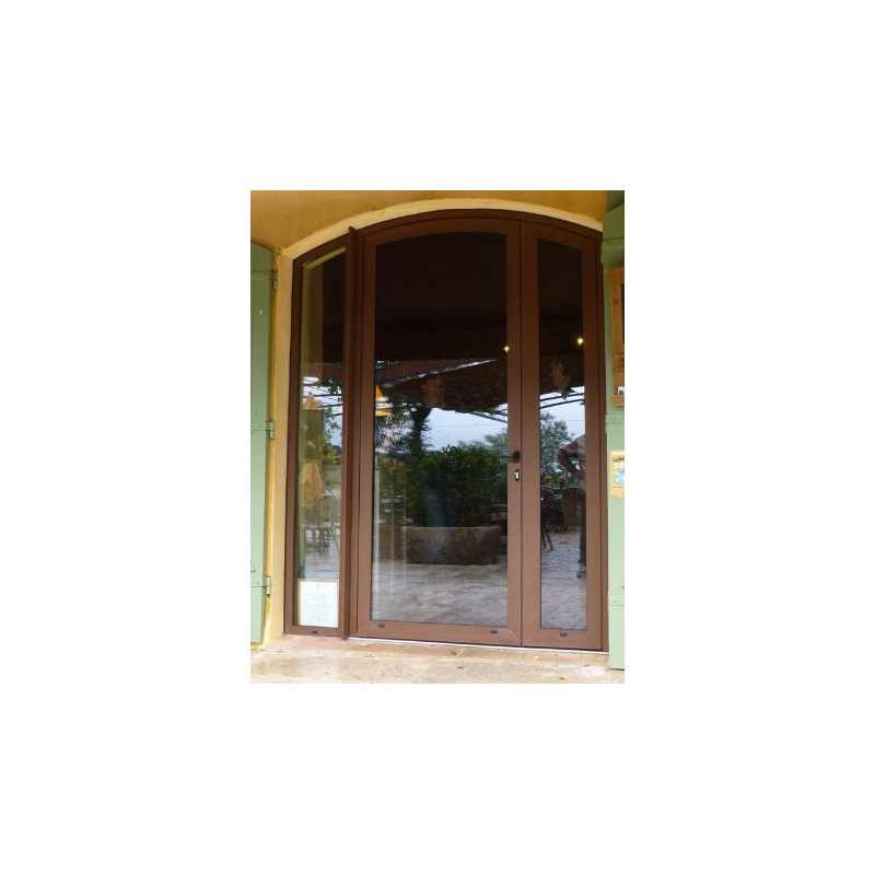 Porte Lourde Cintrée 1 Vantail et 2 Fixes Latéraux Aluminium