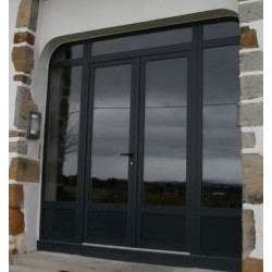 Porte Lourde Cintrée 2 Vantaux , 2 Fixes Latéraux et Imposte Fixe Aluminium