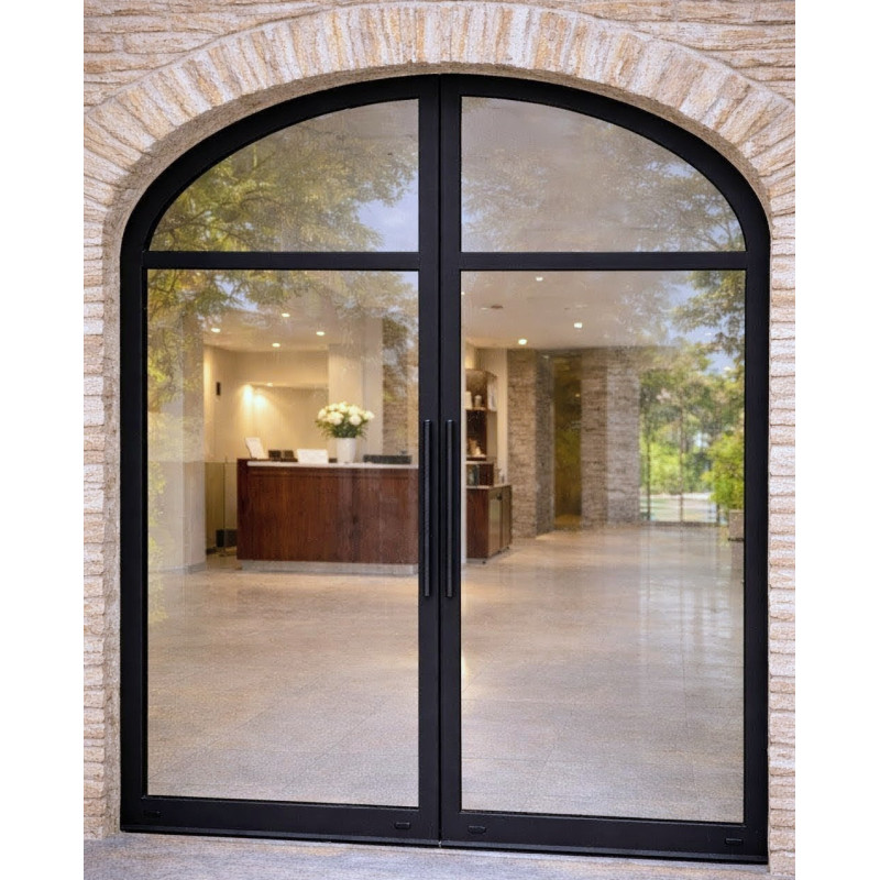 Porte Lourde Cintrée 2 Vantaux et Imposte Fixe Aluminium