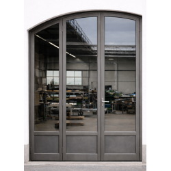 Porte Lourde Cintrée 2 Vantaux et 1 Fixe Latéral Aluminium