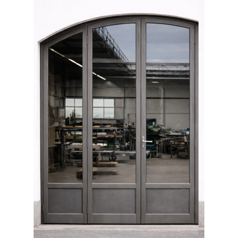 Porte Lourde Cintrée 2 Vantaux et 1 Fixe Latéral Aluminium