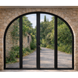Porte Fenêtre à Serrure Cintrée 2 Vantaux et 2 Fixes Latéraux Aluminium