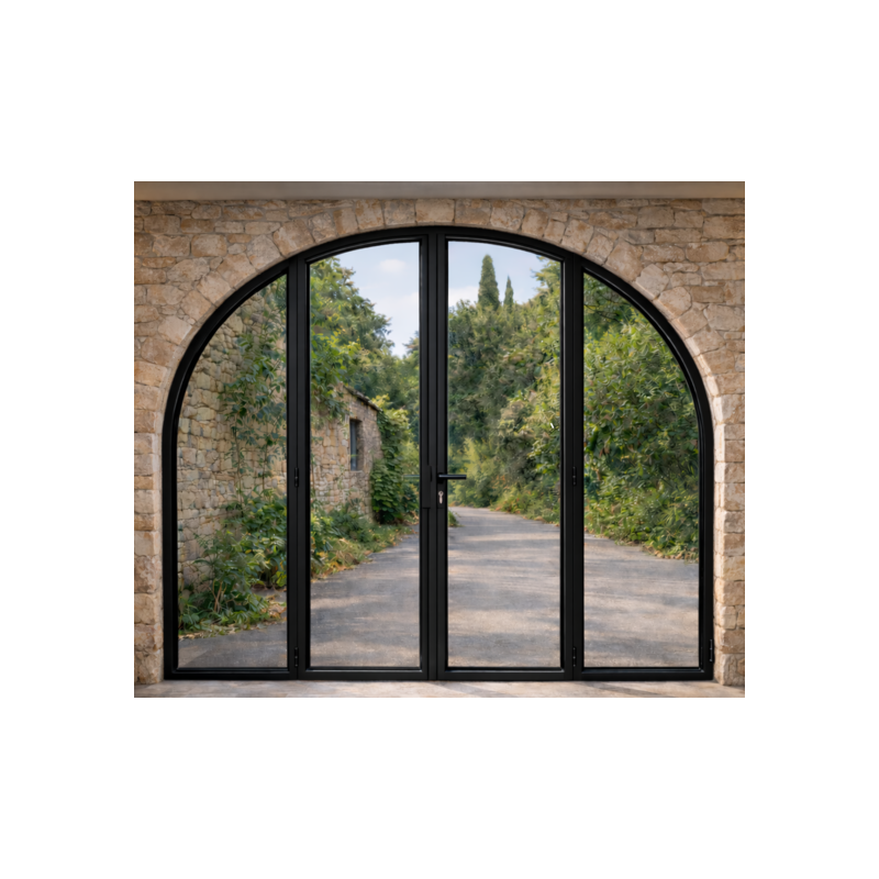Porte Fenêtre à Serrure Cintrée 2 Vantaux et 2 Fixes Latéraux Aluminium