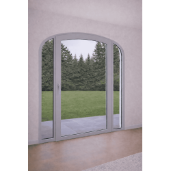 Porte Fenêtre Crémone Cintrée 1 Vantail et 2 Fixes Latéraux Aluminium
