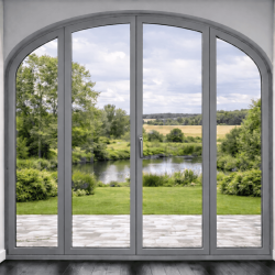 Porte Fenêtre Crémone Cintrée 2 Vantaux et 2 Fixes Latéraux Aluminium