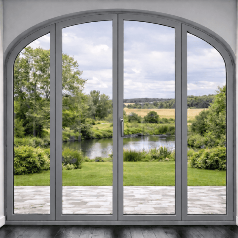 Porte Fenêtre Crémone Cintrée 2 Vantaux et 2 Fixes Latéraux Aluminium