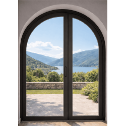 Porte Fenêtre Crémone Cintrée 1 Vantail et 1 Fixe Latéral Aluminium
