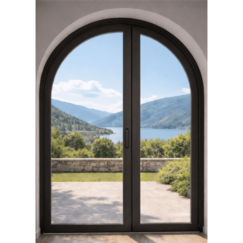 Porte Fenêtre Crémone Cintrée 1 Vantail et 1 Fixe Latéral Aluminium