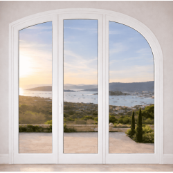 Porte Fenêtre Crémone Cintrée 2 Vantaux et 1 Fixe Latéral Aluminium