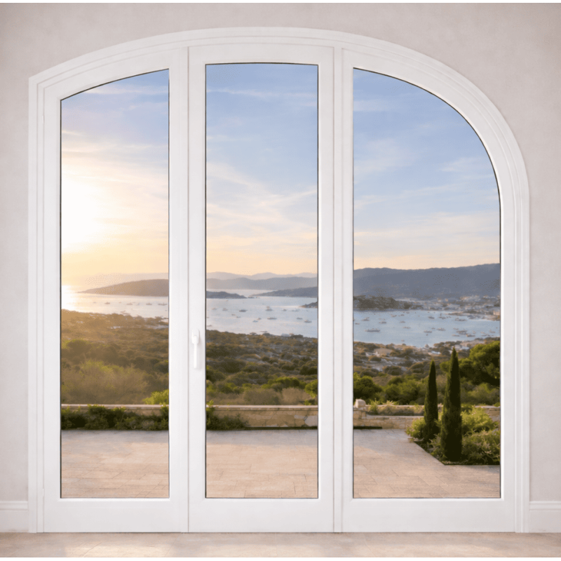 Porte Fenêtre Crémone Cintrée 2 Vantaux et 1 Fixe Latéral Aluminium